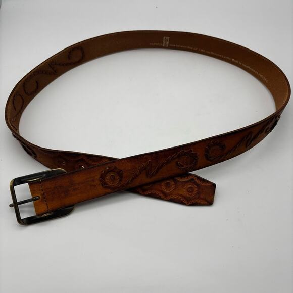 Levi’s Men’s Tooled and Braided Stitched Brown Leather Belt Western Hippy - Picture 5 of 11